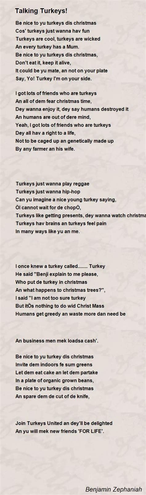 benjamin zephaniah poems turkey
